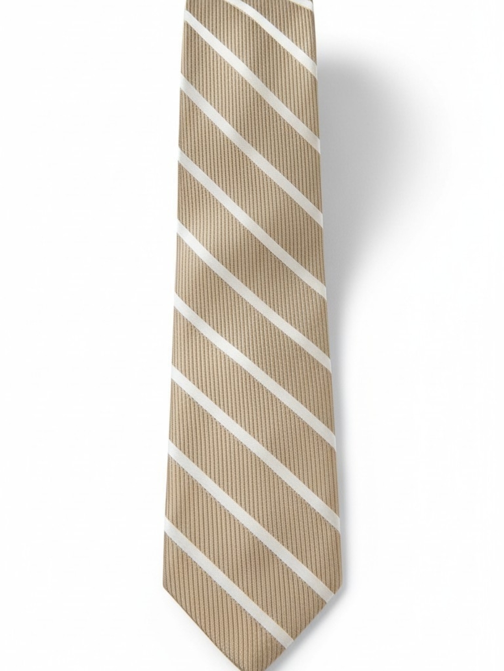 Vintage Rooster Men's 100% Silk Gold/White Woven Striped Necktie Classic Width